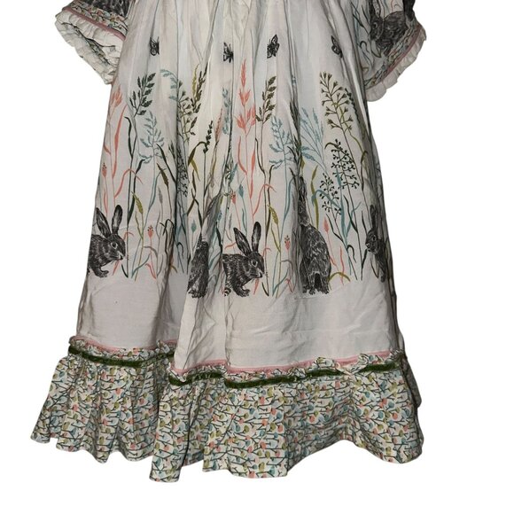Bunny Rabbit Easter Dress Toddler Girls 3T Bunnies Playing in Grassy Field - Picture 3 of 9
